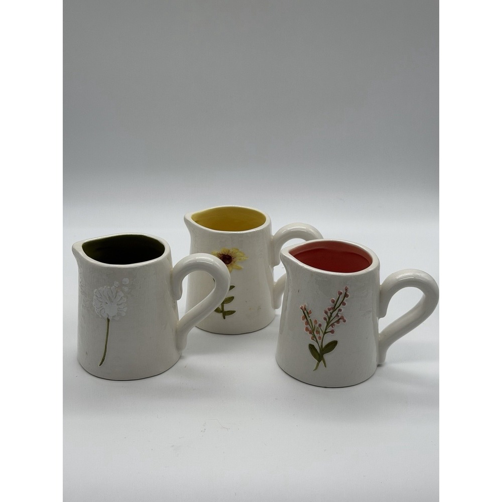 Mud Pie Mini Bud Vases Floral Dandelion Sunflowers Set of 3 Creamer Decor Gift